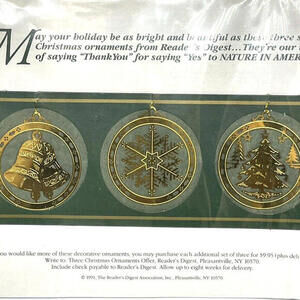 Readers Digest Brass Christmas Ornaments Set‎ of 3 Vintage 1991 NEW